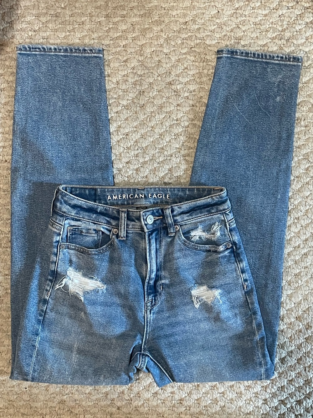 American Eagle Distressed Mom Straight Jeans